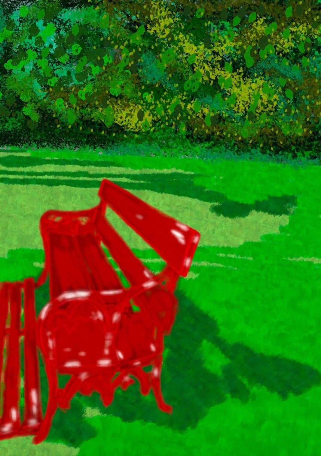 Red bench at Cawdor Castle Gardens